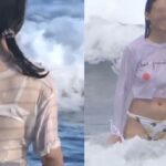 海水浴場ノーブラ乳首丸見え