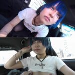 ゲームから出てきたような青髪ピアス女子、車内フェラ動画です