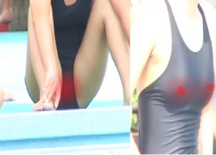 スクミ少女の競泳　飛び出る乳首